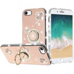 iPhone 16E / SE4 Splendid Glitter with Diamonds All Around Edges Ring Stand Case Cover - Gold