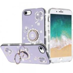 iPhone 16E / SE4 Splendid Glitter with Diamonds All Around Edges Ring Stand Case Cover - Purple