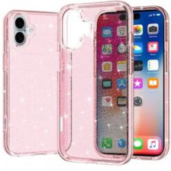 iPhone 16 6.1 inch Glitter Ultra Thick 3mm Transparent Hybrid Case Cover - Pink