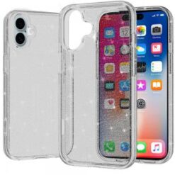 iPhone 16 6.1 inch Glitter Ultra Thick 3mm Transparent Hybrid Case Cover - Smoke