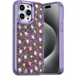 iP15 Pro Max Stick-On Embedded Glass Diamonds of Colorful Floral Arrangement HQ Hybrid Case - Pu