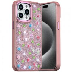 iP15 Pro Max Stick-On Embedded Glass Diamonds of Colorful Floral Arrangement HQ Hybrid Case - Ro