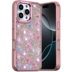 iPhone 16 Pro Max 6.9 inch Stick-On Embedded Glass Diamonds of Colorful Floral Arrangement HQ Hy