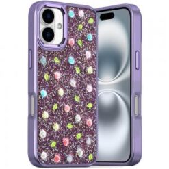 iPhone 16 6.1 inch Stick-On Embedded Glass Diamonds of Colorful Floral Arrangement HQ Hybrid Cas