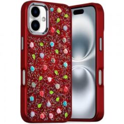 iPhone 16 6.1 inch Stick-On Embedded Glass Diamonds of Colorful Floral Arrangement HQ Hybrid Cas