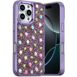 iPhone 16 Pro 6.3 inch Stick-On Embedded Glass Diamonds of Colorful Floral Arrangement HQ Hybrid