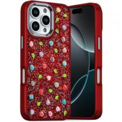 iPhone 16 Pro 6.3 inch Stick-On Embedded Glass Diamonds of Colorful Floral Arrangement HQ Hybrid