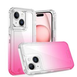 iPhone 15 Pro 3in1 Two Tone Shockproof Transparent Hybrid Case - Clear + Pink