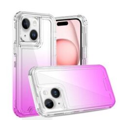 iPhone 15 Pro 3in1 Two Tone Shockproof Transparent Hybrid Case - Clear + Purple