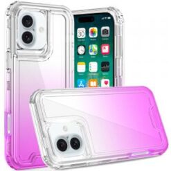 iPhone 16 Plus 6.7 inch 3in1 Two Tone Shockproof Transparent Hybrid Case - Clear + Pink