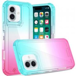 iPhone 16 Plus 6.7 inch3in1 Two Tone Shockproof Transparent Hybrid Case - Light Blue + Pink