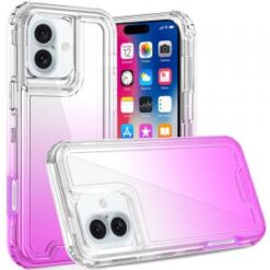 iPhone 16 6.1 inch 3in1 Two Tone Shockproof Transparent Hybrid Case - Clear + Purple