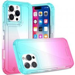 iPhone 16 Pro 6.3 inch3in1 Two Tone Shockproof Transparent Hybrid Case - Light Blue + Pink