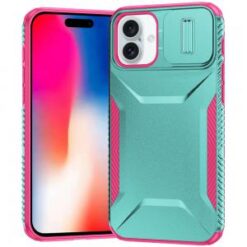 iPhone 16 6.1 inch Ultimate U Design Hybrid with Camera Window Covering - Teal+Pink