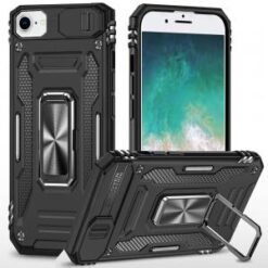 iPhone 16E / SE4 Utter Tough Metal Ring Movable Camera Window Hybrid Case Cover - Black