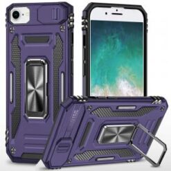 iPhone 16E / SE4 Utter Tough Metal Ring Movable Camera Window Hybrid Case Cover - Dark Purple