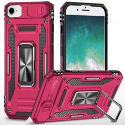 iPhone 16E / SE4 Utter Tough Metal Ring Movable Camera Window Hybrid Case Cover - Hot Pink