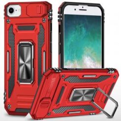 iPhone 16E / SE4 Utter Tough Metal Ring Movable Camera Window Hybrid Case Cover - Red