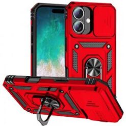 iPhone 16 Plus 6.7 inch Well Protective Magentic Ring Stand Camera Protective Cover Case - Red