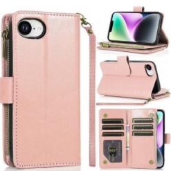 iPhone 16E / SE4 Luxury Wallet Card ID Zipper Money Holder - Rose Gold