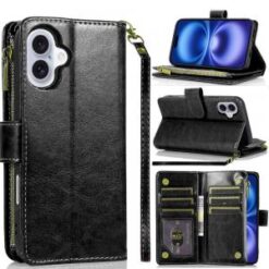 iPhone 17 Luxury Wallet Card ID Zipper Money Holder Case Cover (Multi-Color)