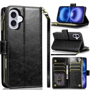iPhone 17 Luxury Wallet Card ID Zipper Money Holder Case Cover (Multi-Color)