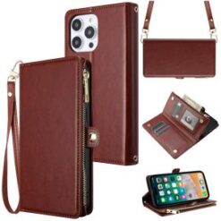 iPhone 15 Pro Purse Style Wallet Card ID Money Holder with Zip containing Long & Short Lanyard -