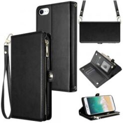 iPhone 16E / SE4 Purse Style Wallet Card ID Money Holder with Zip containing Long & Short Lanyar