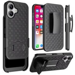 iPhone 16 6.1 inch Weave Premium 3in1 Combo Holster Kickstand Case Cover - Black