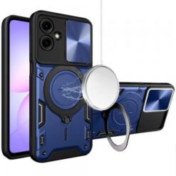 For Samsung Galaxy A07 Magnetic Ring Stand Classic Design FULL Camera Protection Hybrid Case - Blue