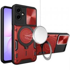 For Samsung Galaxy A07 Magnetic Ring Stand Classic Design FULL Camera Protection Hybrid Case - Red