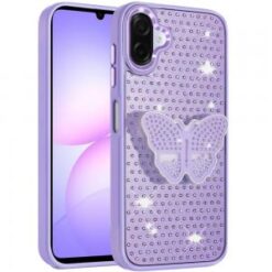For Samsung Galaxy A07 Butterfly Moveable Grip Stand With Small Diamonds Meta Buttons HQ Hybrid - Pu