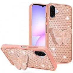 For Samsung Galaxy A07 Butterfly Moveable Grip Stand With Small Diamonds Meta Buttons HQ Hybrid - Ro