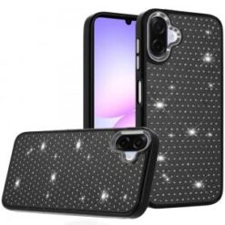 For Samsung Galaxy A07 Beautiful Diamond Metallic Design Metal Chrome Edged Hybrid - Black