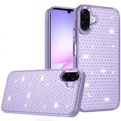 For Samsung Galaxy A07 Beautiful Diamond Metallic Design Metal Chrome Edged Hybrid - Purple