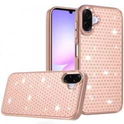 For Samsung Galaxy A07 Beautiful Diamond Metallic Design Metal Chrome Edged Hybrid - Rose Gold