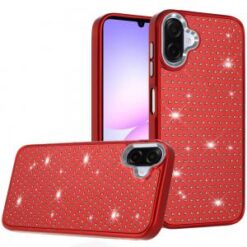 For Samsung Galaxy A07 Beautiful Diamond Metallic Design Metal Chrome Edged Hybrid - Red