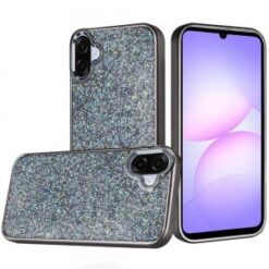 For Samsung Galaxy A07 Crystal Glass Diamond with Metallic Buttons and Edges Hybrid Case - Black