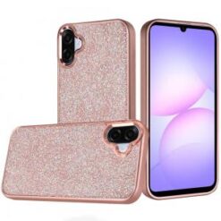 For Samsung Galaxy A07 Crystal Glass Diamond with Metallic Buttons and Edges Hybrid Case - Rose Gold