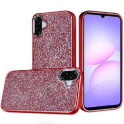 For Samsung Galaxy A07 Crystal Glass Diamond with Metallic Buttons and Edges Hybrid Case - Red