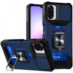 For Samsung Galaxy A07 Multi-Functional Card Magnetic Ring Stand Hybrid Camera Case Cover - Blue