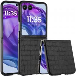 Motorola Razr+ Plus 2024 PU Vegan Leather Premium Hard Snap On Case Cover - Black