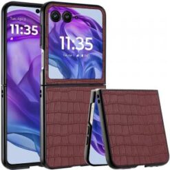 Motorola Razr+ Plus 2024 PU Vegan Leather Premium Hard Snap On Case Cover - Brown