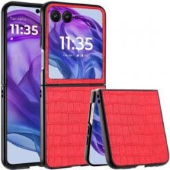 Motorola Razr+ Plus 2024 PU Vegan Leather Premium Hard Snap On Case Cover - Red