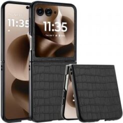 Motorola Razr Ultra 2025 PU Vegan Leather Premium Hard Snap On Case Cover - Black