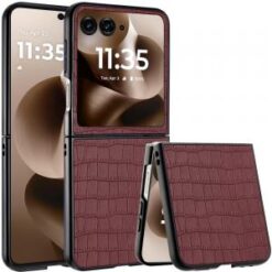 Motorola Razr Ultra 2025 PU Vegan Leather Premium Hard Snap On Case Cover - Brown