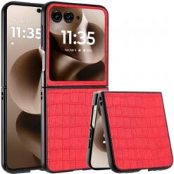 Motorola Razr Ultra 2025 PU Vegan Leather Premium Hard Snap On Case Cover - Red