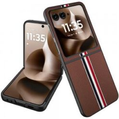 Motorola Razr Ultra 2025 Velvet Fabric Flip Phone Premium PU Vegan Leather - Brown