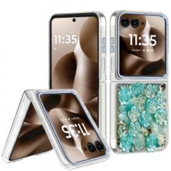 Motorola Razr Ultra 2025 Muti-Color Floral Bling Stones Ornaments Case - Blue