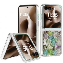 Motorola Razr Ultra 2025 Muti-Color Floral Bling Stones Ornaments Case - Green